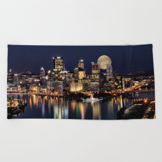 Moon Rise Over Pittsburgh Beach Towel