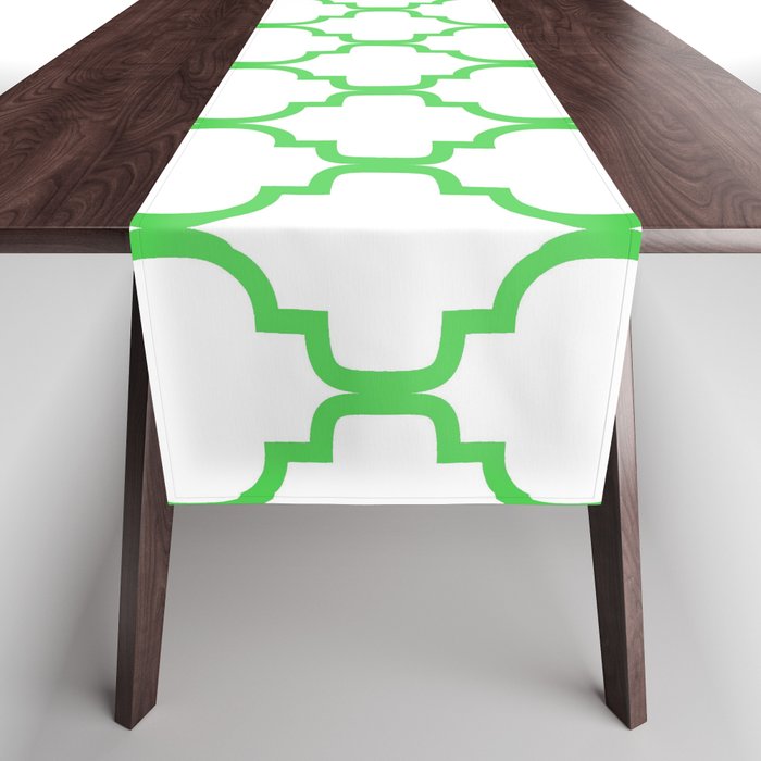 Moroccan Trellis (Green & White Pattern) Table Runner