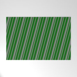 [ Thumbnail: Gray and Dark Green Colored Lined Pattern Welcome Mat ]