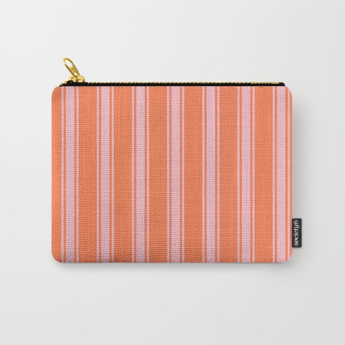 Coral and Pink Colored Pattern of Stripes Carry-All Pouch
