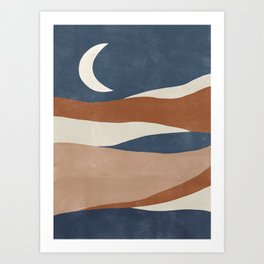 Boho Moon | Navy & Rust Art Print