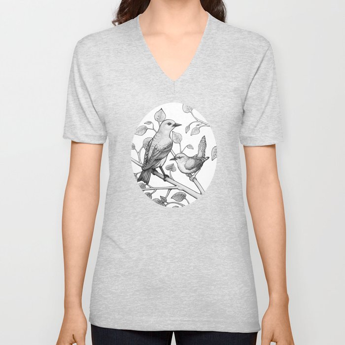 Bluebird & Wren V Neck T Shirt