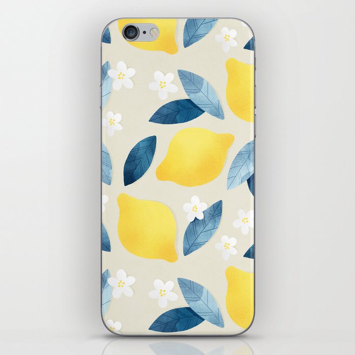 Lemons and Blue Leaves Pattern iPhone Skin