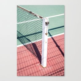 A FOCUSED SHOT OF A POST ON ONE SIDE OF A TENNIS NET. Canvas Print