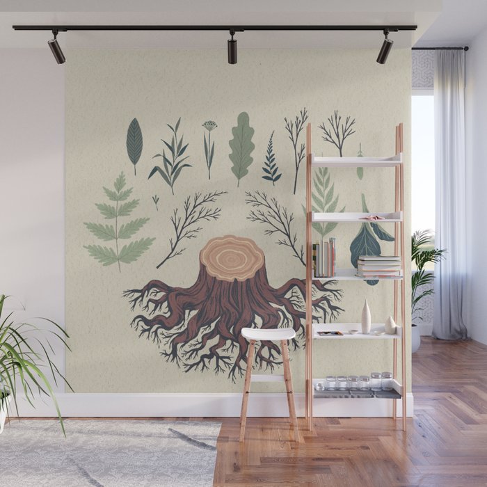Fall Tree Stump Leaves Wall Mural By Goldenredeagle