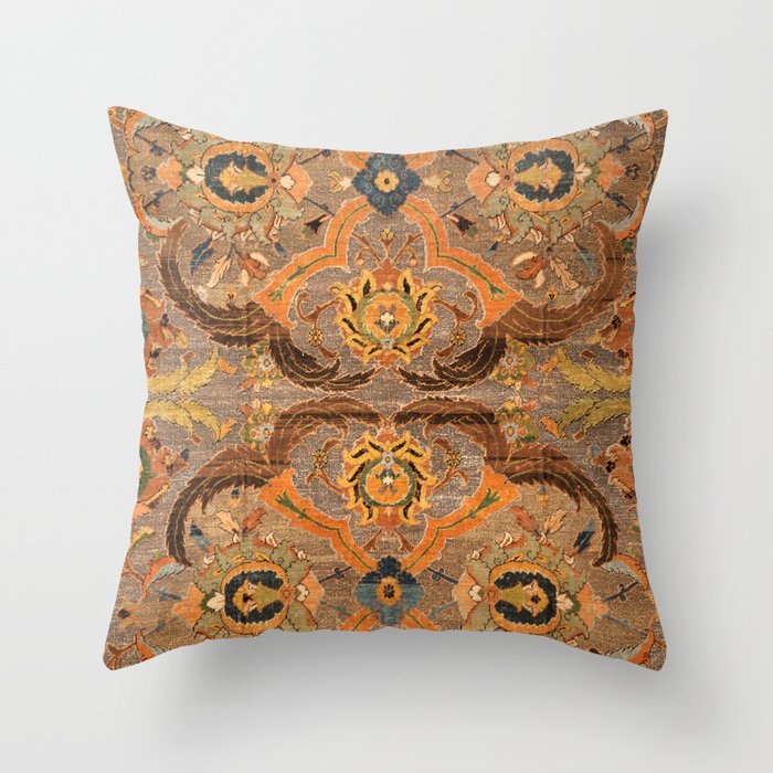 Antique Distressed Floral and Palm Leaves Throw Pillow