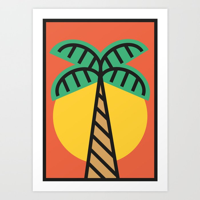 Sunrise Palm Tree - summer, beach, memphismilano, miami, bold minimalism, maximalism, yellow Art Print