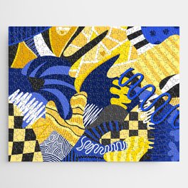 Abstract geometric colorful pattern with blue and yellow tones Jigsaw Puzzle