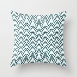 Teal Blue Japanese wave pattern Throw Pillow