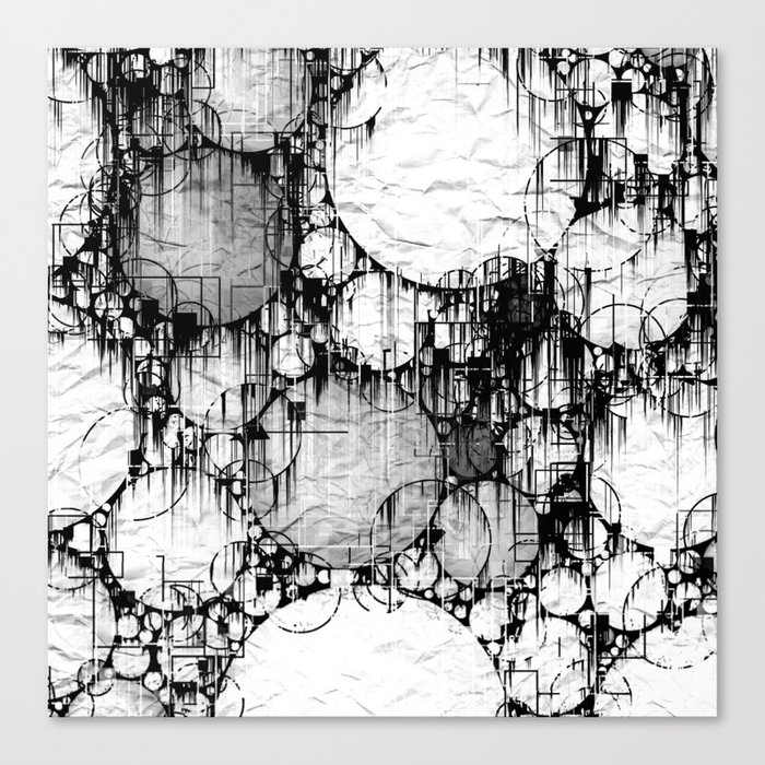 Glitch Black White Circle Abstract Canvas Print By Artaddiction45