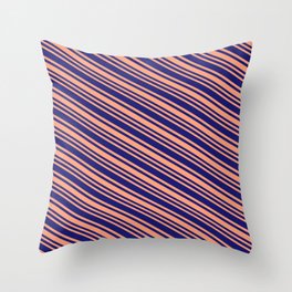 [ Thumbnail: Light Salmon & Midnight Blue Colored Stripes/Lines Pattern Throw Pillow ]