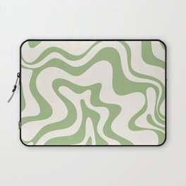 Liquid Swirl Retro Abstract Pattern 4 in Light Sage Green and Cream Laptop Sleeve