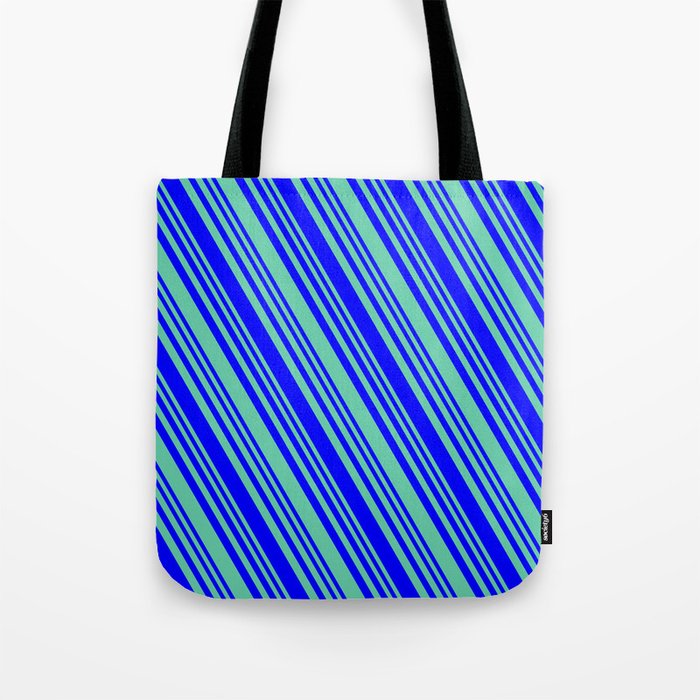Aquamarine and Blue Colored Lines/Stripes Pattern Tote Bag