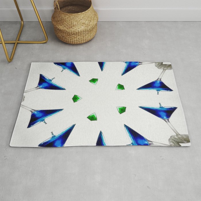 Blue cocktails & martini aperitifs alcoholic beverages mixed drinks wine glass motif painting Rug