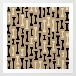 Retro Mid Century Modern Abstract Pattern 821 Black and Beige Art Print