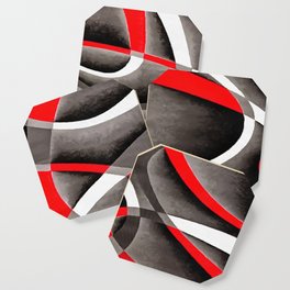 Eighties Red White and Grey Geometrical Curves On Black Coaster