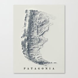 Patagonia, Argentina and Chile, Relief Map 3D digitally-rendered Canvas Print