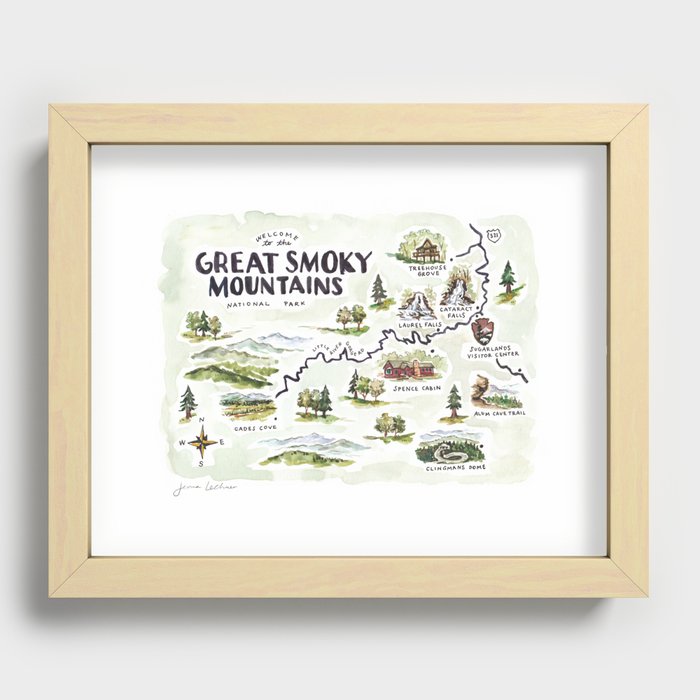Great Smoky Mountains Map Recessed Framed Print