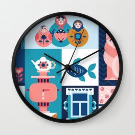 Modern Russian Folk Art Wall Clock