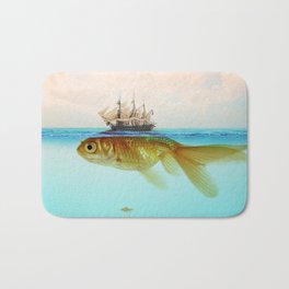 Goldfish Tall Ship Bath Mat | Nature, Card, Orange, Beagoldfish, Liveinthemoment, Goldfishtallship, Goldfish, Sky, Vinzzep, Ship 