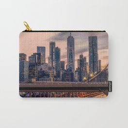Traffic over the Brooklyn Bridge, New York City Carry-All Pouch | Digital, Color, Architecture, Sunset, Manhattan, Newyorkcity, Vintage, Nyc, Skyscraper, Traffic 