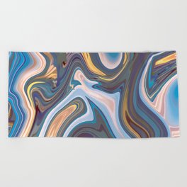 Abstract Classic Blue Coral Violet Yellow Liquid Marble Pattern Beach Towel