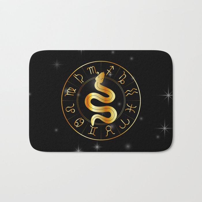 Zodiac symbols astrology signs with mystic serpentine in gold Bath Mat