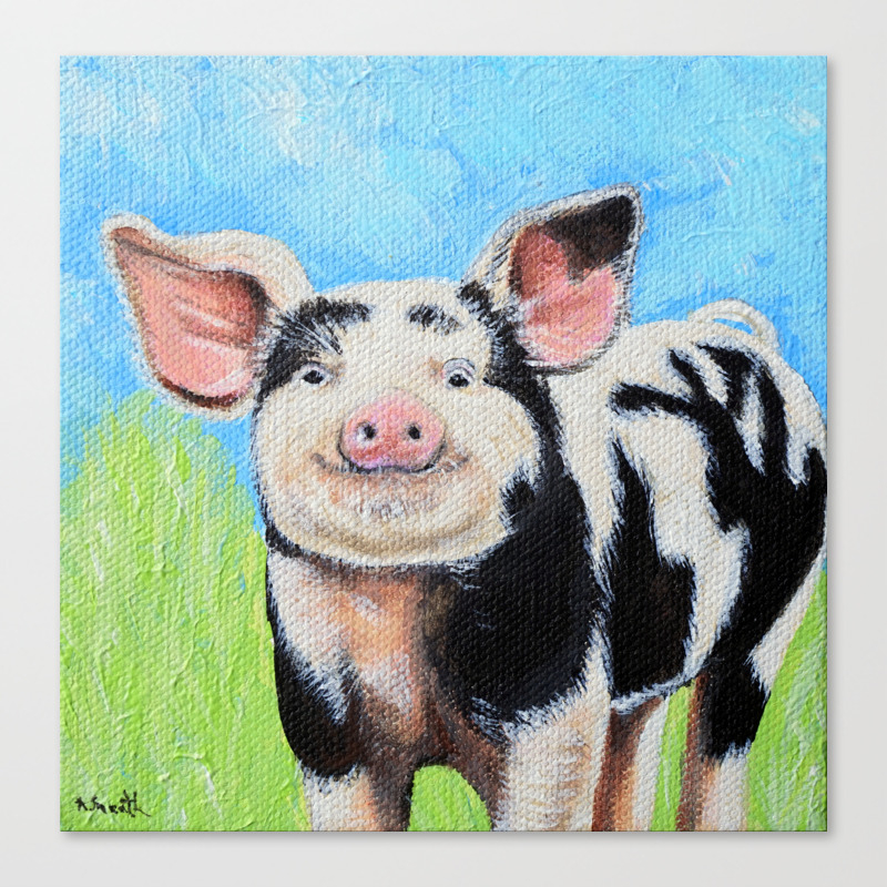 Happy Pig Painting Canvas Print By Kirstensneathart Society6