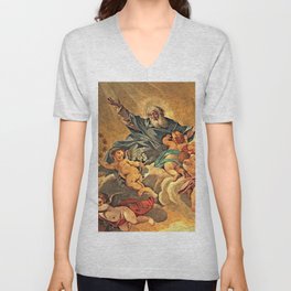 God Angels Heaven Christian Antique Painting V Neck T Shirt