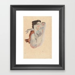 Crouching Nude in Shoes and Black Stockings, Back View - Egon Schiele Framed Art Print