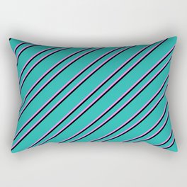 [ Thumbnail: Light Sea Green, Violet, and Black Colored Lined/Striped Pattern Rectangular Pillow ]