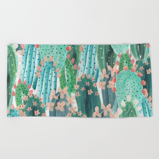 Colorful watercolor cacti Beach Towel
