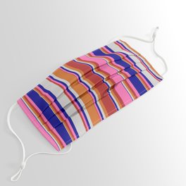 [ Thumbnail: Eyecatching Chocolate, Red, Hot Pink, Dark Blue & Light Gray Colored Lines/Stripes Pattern Face Mask ]