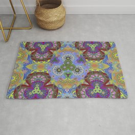 Passion Petals Retro Groovy Kaleidescope Psychedelica Print Rug