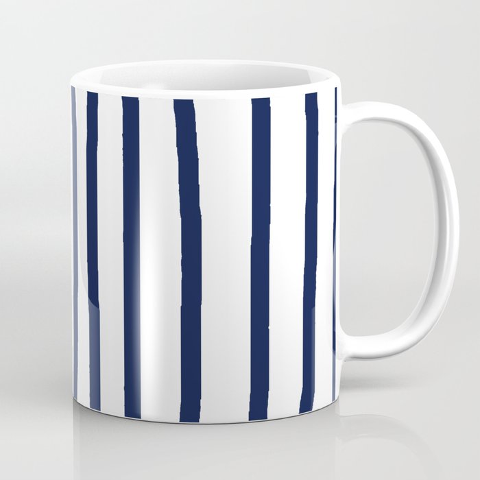 Simply Drawn Vertical Stripes Nautical Navy Blue on White Coffee Mug