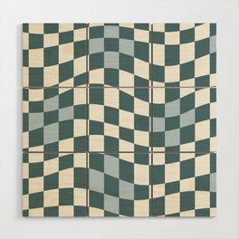 blue green wavy checked Wood Wall Art