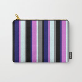 [ Thumbnail: Eye-catching Midnight Blue, Orchid, Light Cyan, Gray, and Black Colored Stripes/Lines Pattern Carry-All Pouch ]