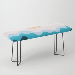 Gentle Rising Sun Over Ocean Waves Minimalist Abstract Nature Art In Modern Contemporary Color Palette Bench