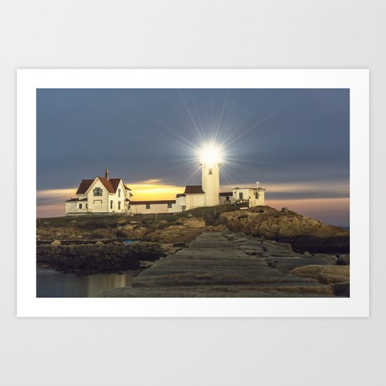 Full moon rising over Eastern point Lighthouse #2 Art Print