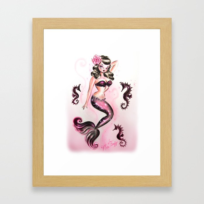 Pinup Mermaid with Rose Framed Art Print