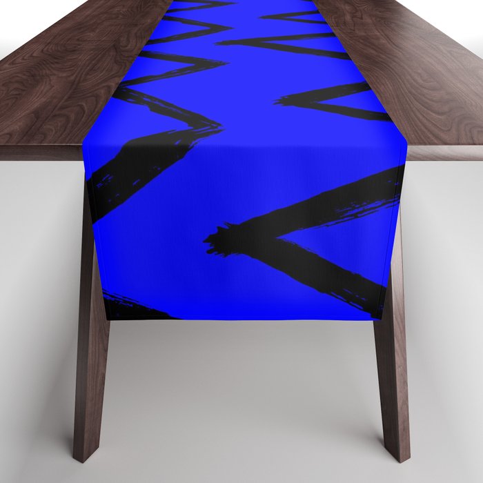 Hand-Drawn Zig Zag (Black & Blue Pattern) Table Runner