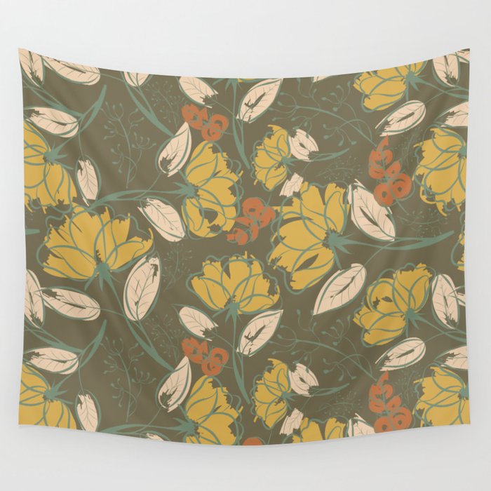 Spicy Mustard Poppies Wall Tapestry