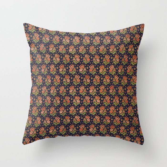 Antique Pink and Blue Rose Print Throw Pillow