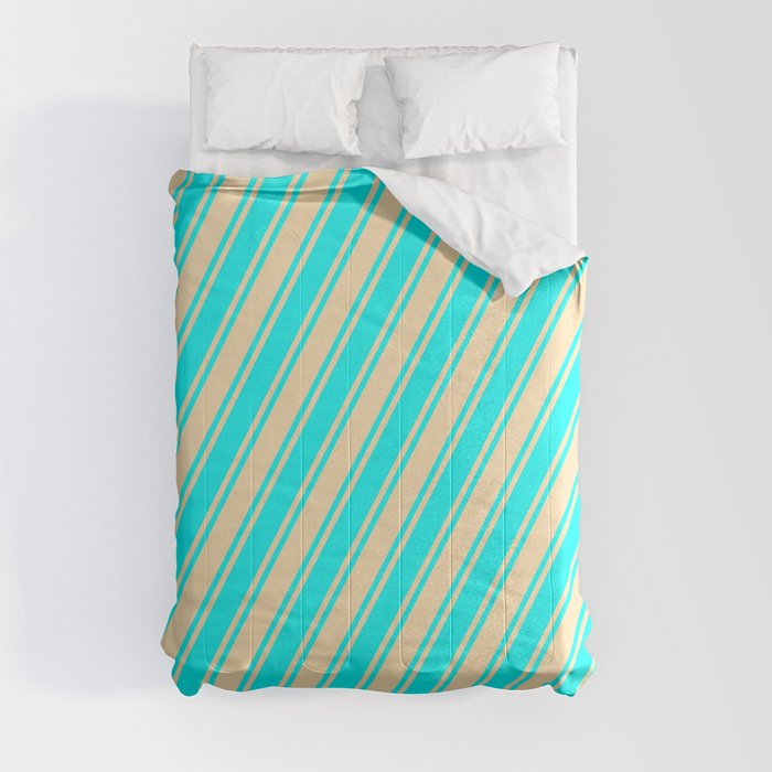 Beige & Aqua Colored Lines/Stripes Pattern Comforter
