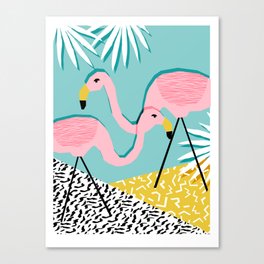 Bro - wacka design memphis throwback minimal retro hipster 1980s 80s neon pop art flamingo lawn Canvas Print