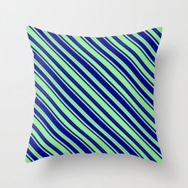 [ Thumbnail: Light Green & Dark Blue Colored Lined Pattern Throw Pillow ]