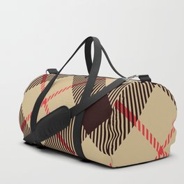 Tan Tartan with Diagonal Black and Red Stripes Duffle Bag