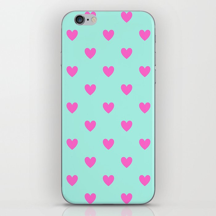 Sweet Hearts - pink on seafoam iPhone Skin