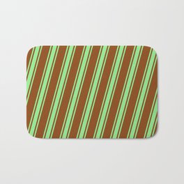 [ Thumbnail: Brown & Light Green Colored Striped/Lined Pattern Bath Mat ]