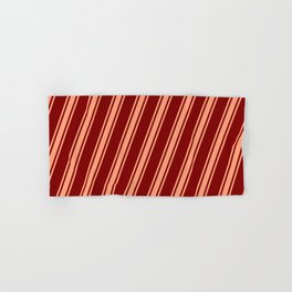 [ Thumbnail: Maroon and Light Salmon Colored Stripes Pattern Hand & Bath Towel ]